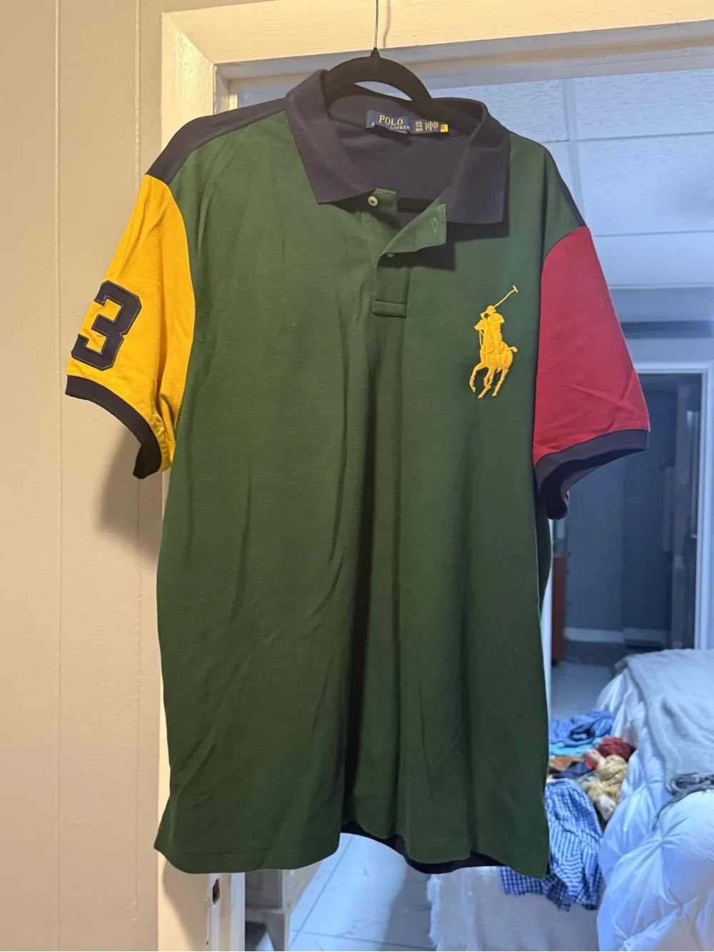 Polo by Ralph Lauren Green Colorblock Polo with Yellow & Red Accents